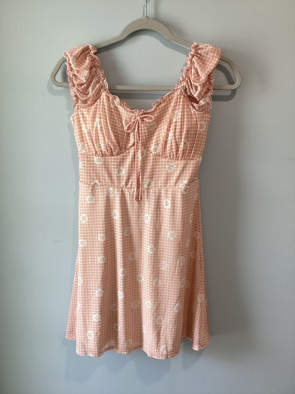 Pink Gingham Floral Ruffle Mini Dress
